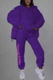 purple Sportswear Solid Letter Hooded Collar Long Sleeve Two Pieces