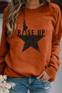 Orange Casual Street Cotton Polyester Letter Print The stars Pullovers Basic O Neck Tops