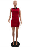 Orange Fashion Sexy Solid Hollowed Out Turndown Collar Sleeveless Dress