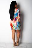 Multi-color Fashion Sexy Tank Sleeveless V Neck Hip skirt Knee-Length chain Print Patchwork Club Dres