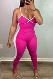 Pink Sexy Casual Solid Patchwork Backless Spaghetti Strap Skinny Jumpsuits