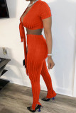 Red Sexy Fashion adult Solid Two Piece Suits Patchwork Split pencil Short Sleeve