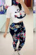 Black Polyester Fashion adult Street Patchwork Print Two Piece Suits pencil Short Sleeve Two Pieces