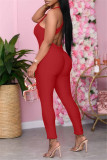 Rose Red Casual Sportswear Solid Basic O Neck Skinny Jumpsuits