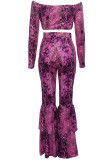 purple Polyester Sexy Print Patchwork Two Piece Suits Boot Cut Long Sleeve Two-piece Pants Set