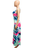 Multi-color Milk. Fashion Street White Pink Multi-color Tank Sleeveless O neck Step Skirt Ankle-Length Print Dresses