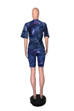 Silver Street Print Patchwork O Neck Short Sleeve Two Pieces