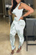 White Fashion Sexy Print Hollowed Out U Neck Skinny Jumpsuits