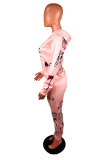 Pink Casual Print Letter Hooded Collar Long Sleeve Two Pieces