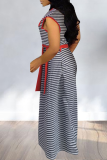 Red Casual Striped Patchwork O Neck Straight Dresses