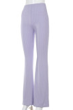 Purple Casual Solid Boot Cut High Waist Trousers