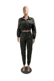Blue Fashion Casual Solid Basic Turndown Collar Long Sleeve Two Pieces