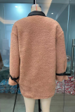 Khaki Casual Solid Patchwork Turndown Collar Outerwear