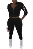 Black Fashion Street Adult Cotton Solid Embroidered Split Joint O Neck Long Sleeve Regular Sleeve Regular Two Pieces