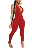 Red Fashion Casual Solid Sleeveless V Neck Jumpsuits