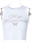 White Sexy Patchwork Hot Drill O Neck Tops