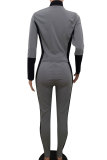 Grey Elastic Fly Mid Patchwork pencil Pants Two-piece suit