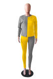 Yellow Casual Solid Split Joint O Neck Long Sleeve Two Pieces