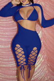 Pink Sexy Solid Hollowed Out Half A Turtleneck Two Pieces