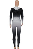 Black Fashion Casual adult Ma'am Gradient Two Piece Suits pencil Long Sleeve Two Pieces
