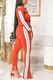 Grey Solid Patchwork Bateau Neck Long Sleeve Two Pieces