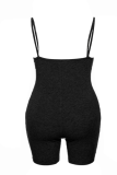 Black Sexy Print Letter Spaghetti Strap Skinny Rompers
