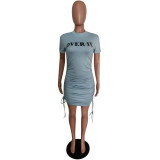 Grey Fashion Work Black Grey Blue Sleeve Short Sleeves O neck Lantern skirt skirt Print Dresses