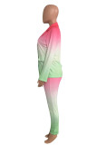 Blue Street Gradual Change Print Turn-back Collar Long Sleeve Two Pieces