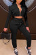 Black Fashion Solid Split Joint Long Sleeve Two Pieces