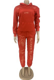 Red Street Sportswear Print Hooded Collar Long Sleeve Two Pieces