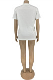 White Fashion Casual Print Basic O Neck T-Shirts