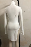 White Sexy Print Slit Turtleneck Pencil Skirt Dresses