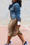 Leopard Print Fashion Casual Leopard Printing Regular High Waist Skirt