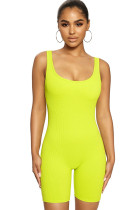 Fluorescent green Casual Solid Cotton Sleeveless Square Rompers