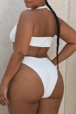 White Sexy Solid Hollowed Out Swimwears