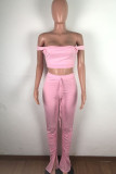 Pink Acrylic Fashion Celebrities Solid Draped Two Piece Suits pencil Sleeveless Two Pieces