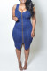 Blue Fashion Sexy Solid Slit Zipper U Neck Vest Dress Dresses