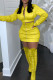 Yellow Sexy Round Collar Zipper Two Piece Suit