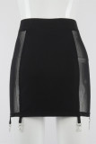 Black Fashion Sexy Patchwork Solid See-through Skinny High Waist Skirt