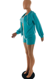 Turquoise Blends Sexy Solid Straight Long Sleeve Two Pieces