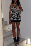 Pink Fashion Sexy Print Backless Strapless Sleeveless Dress