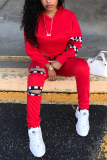 Red Street Patchwork Hollowed Out Hooded Collar Long Sleeve Two Pieces