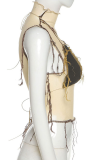 Yellow Street Color Block Tassel Half A Turtleneck Tops