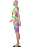 Yellow venetian Fashion Casual adult Ma'am Patchwork Print Character Tie Dye Two Piece Suits pencil Short Sleeve Two Pieces