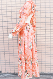 Pink Sexy Print Hollowed Out V Neck Printed Dress Dresses