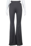 Black Sexy Casual Solid Without Belt Regular High Waist Speaker Trousers