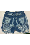 Light Blue White Black Blue Light Blue Denim Zipper Fly Mid Hole Hooded Out washing Old Boot Cut shorts Bottoms