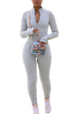 Black Fashion Sportswear Adult Milk Fiber Solid O Neck Skinny Jumpsuits
