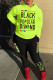 Fluorescent Green Sportswear Letter Printing Hooded Collar Long Sleeve Two Pieces
