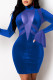 Color Blue Celebrities Solid Patchwork O Neck Pencil Skirt Dresses
